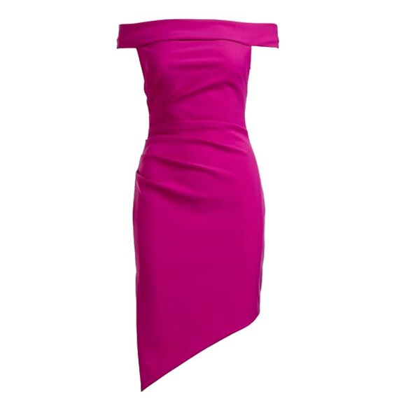 Milly Ally Fuschia Cady Off shoulder Dress Pink SZ 12 Bodycon Cocktail Formal